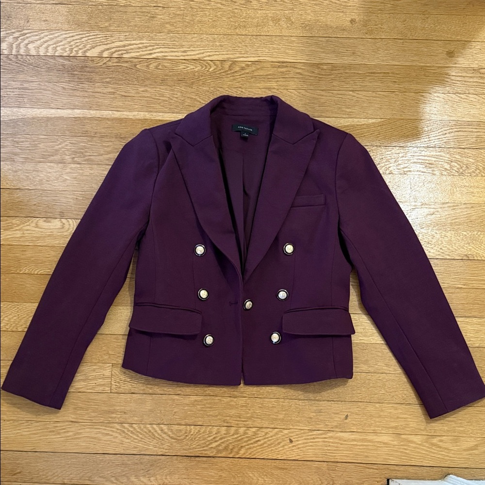 Ann Taylor Double-Breasted Plum Blazer